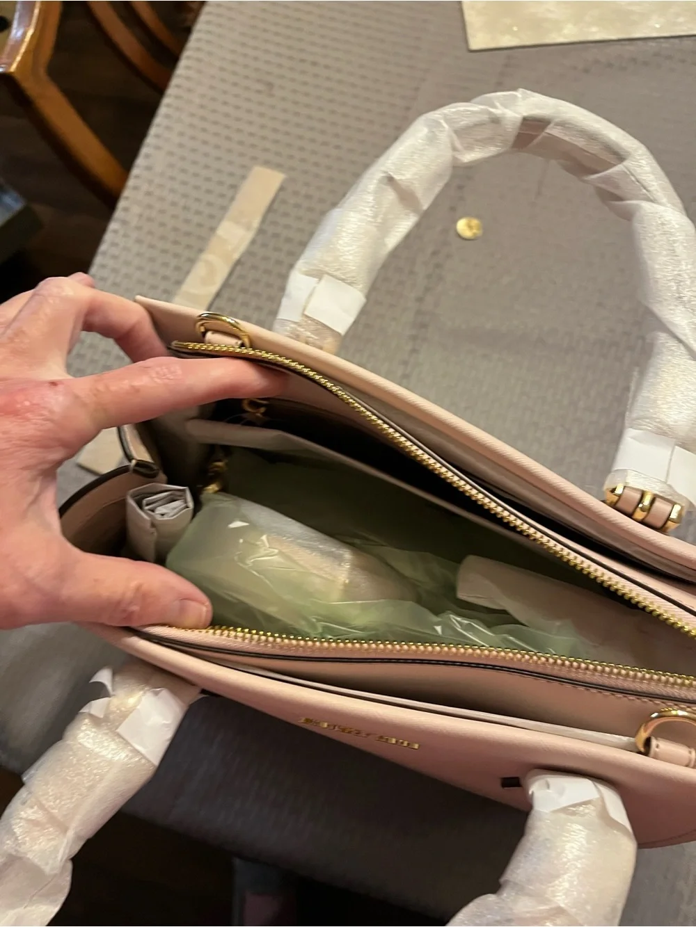 Michael Kors Powder Blush Leather Satchel with Gold Hardware
